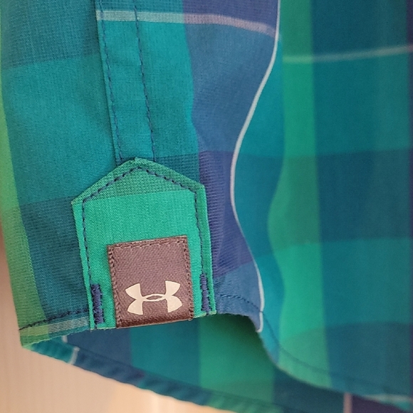 Under Armour Men's Blue and Green Plaid Shirt - Picture 6 of 7